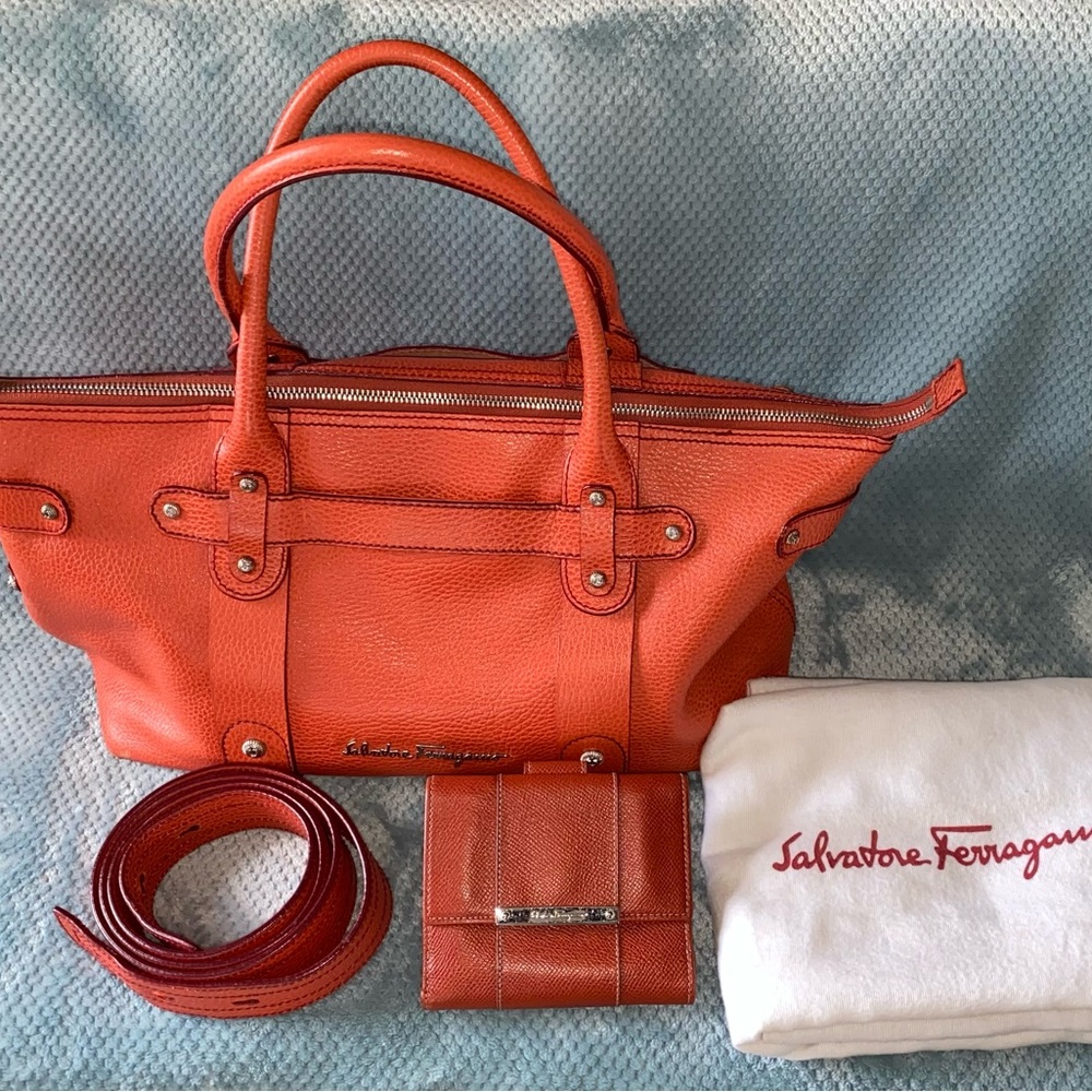 SALE! Salvatore Ferragamo Handbag/Crossbody Bag and Wallet Set